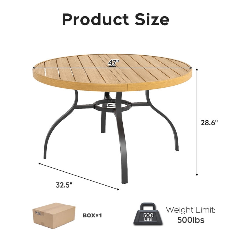 Howcool 1-Pcs 47" Outdoor Round Dining Table, Rust-Resistant Patio Table with Umbrella Hole