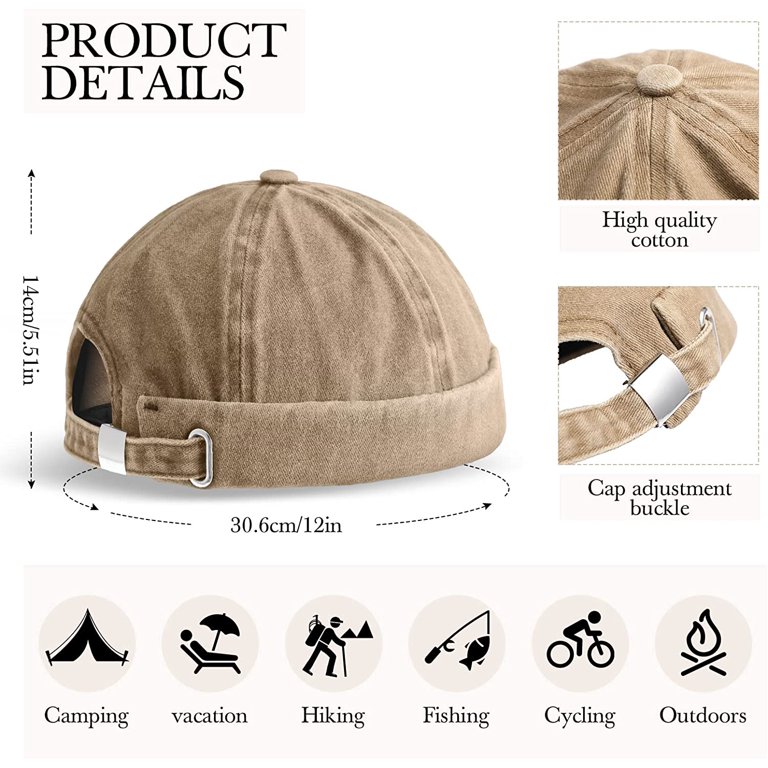 2 Pieces Brimless Hats for Men Adjustable Docker Hat Casual No