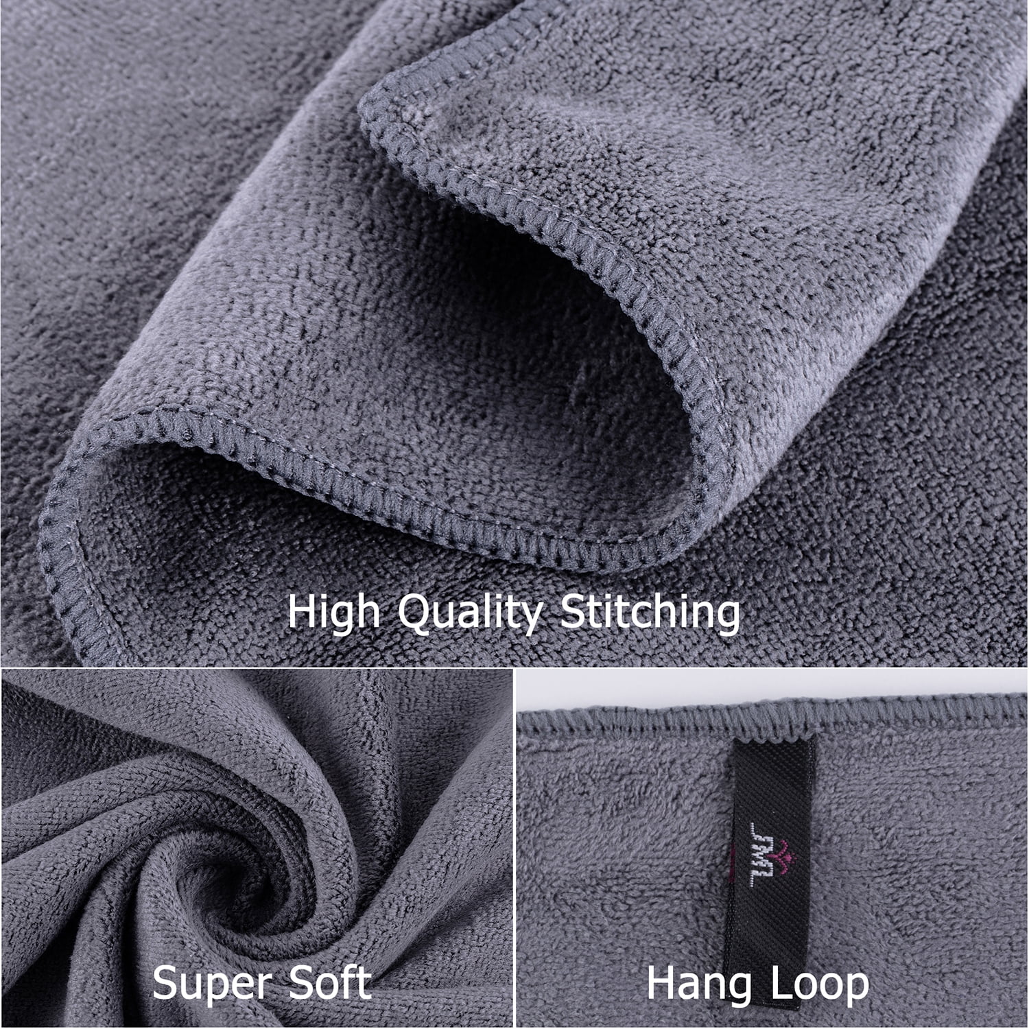 NC Microfiber Bath Towel Set of 6 - Soft Absorbent Hotel Bathroom Towels, White,Grey