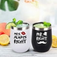 thumbnail image 3 of Mr. Right Mrs. Always Right Wine Tumbler Set, Wedding Engagement Gifts for Husband Wife Newlywed Couples Bride Groom Anniversary Bridal Shower, 12 Oz Stainless Steel Wine Tumbler, Black and White, 3 of 6