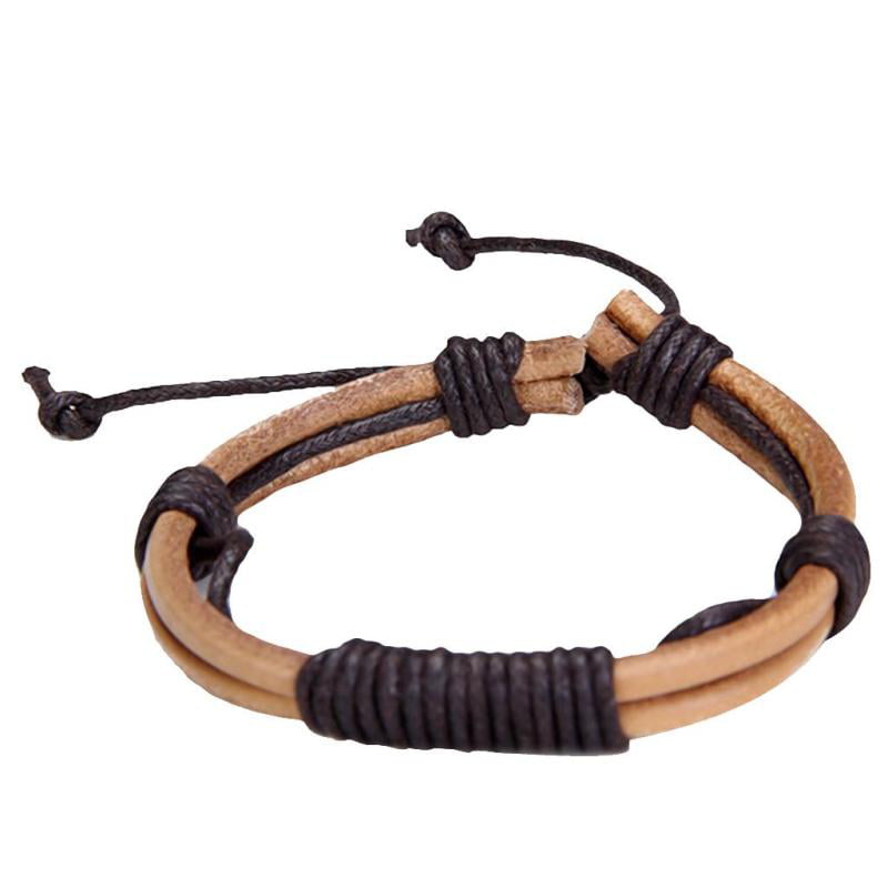 Boy Girl Men women Brown Braided Genuine Leather Adjustable bracelets GM087US 