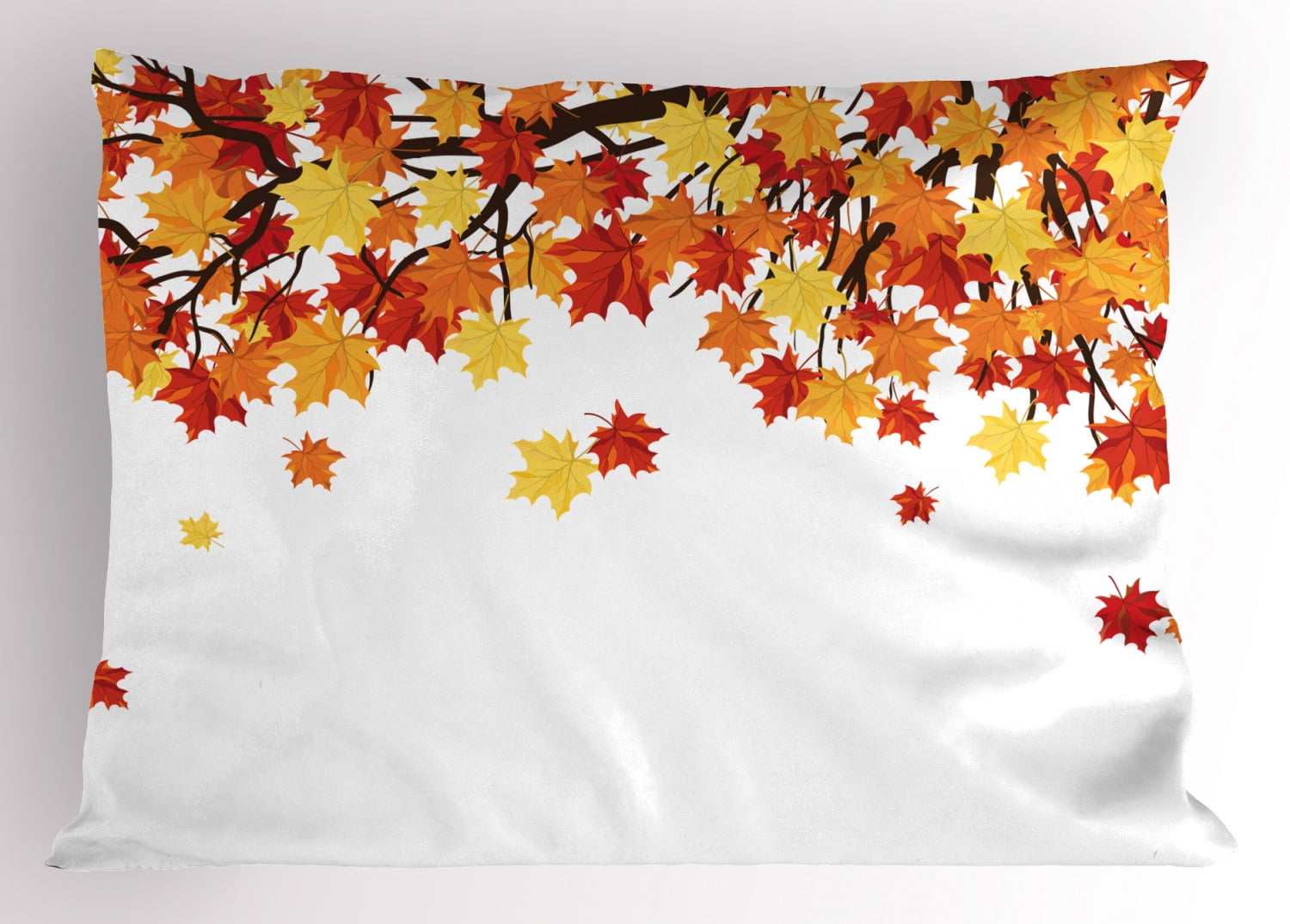 Autumn Pillow Sham Fall Season Foliage on Tree Branches Canadian Colorful Maple Leaves Romantic Nature, Decorative Standard King Size Printed Pillowcase, 36 X 20 Inches, Multicolor, by Ambesonne