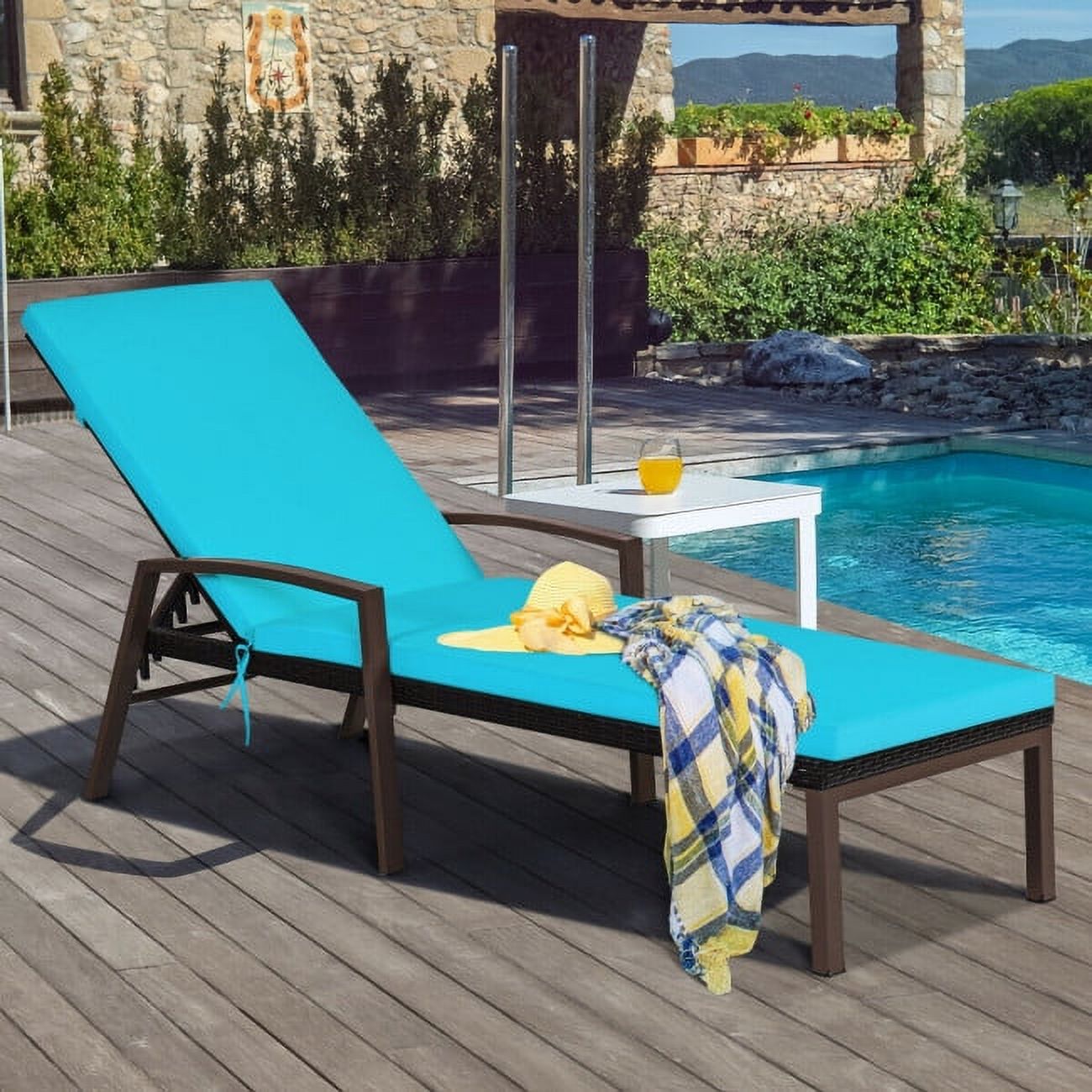 GIVIMO Outdoor Adjustable Reclining Patio Rattan Lounge Chair Turquoise - image 2 of 8