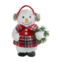 Northlight Plush Girl Snowman with Ear Muffs and Wreath Christmas Figure - 12"
