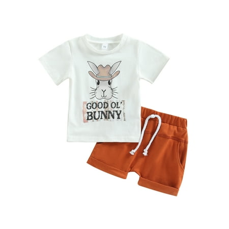 

Sunisery Infant Boys Summer Clothes Outfits Letter Bunny Print Crew Neck Sleeveless Tank Tops Elastic Waist Shorts 2Pcs Suit