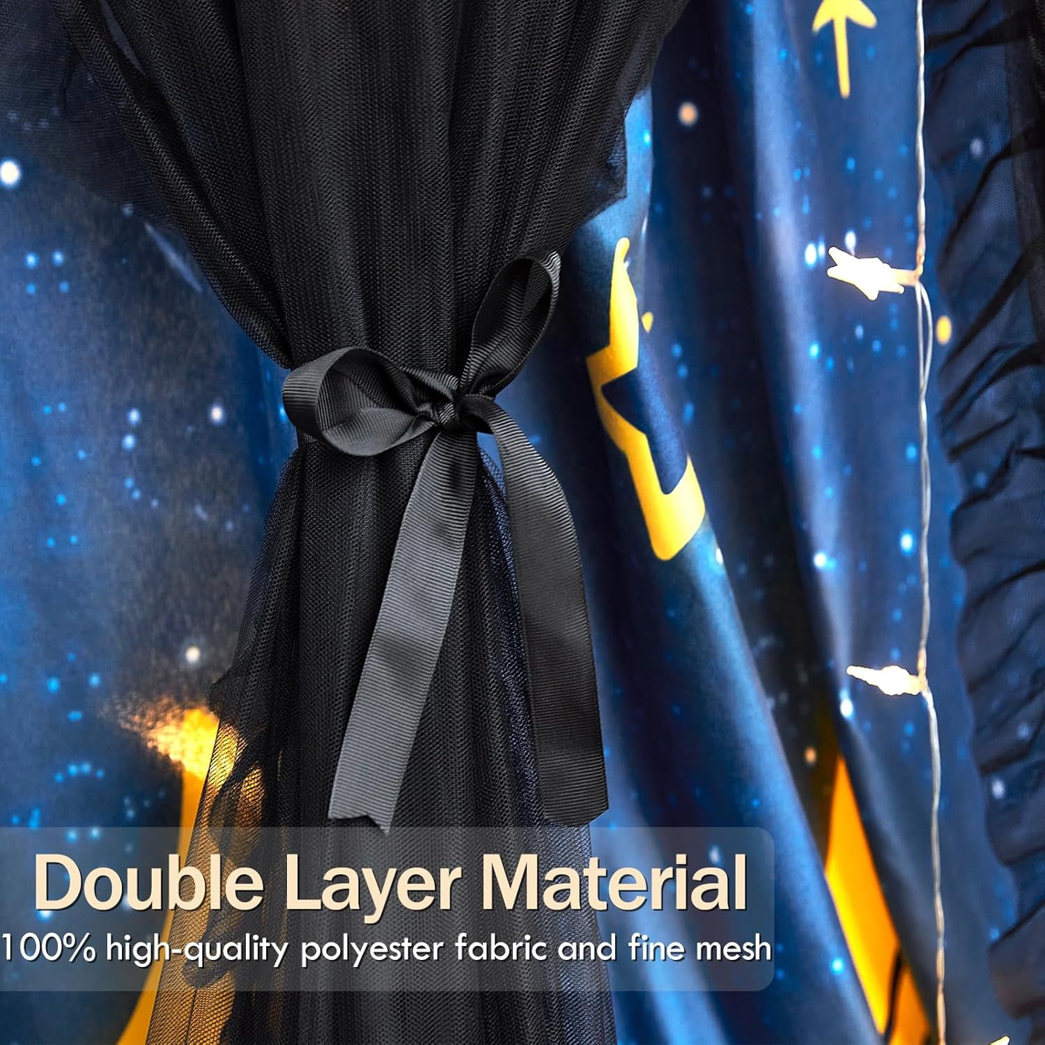 Gorgeous Star Printed Bed Canopy for Girls & Adults, Room Decorative Cozy Bed Curtain Canopy Drapes, Round Dome Luxurious Lace Princess Canopies Mosquito Netting (Star)