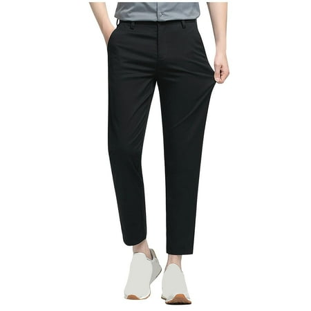 BXINGOHAI Cotton Front Flat Pants For Men Slim Fit Breathable Solid Pants Button Zipper Straight Leg Pants Big And Tall Outdoor Golf Pant With Pocket Clearance Sale Black XL