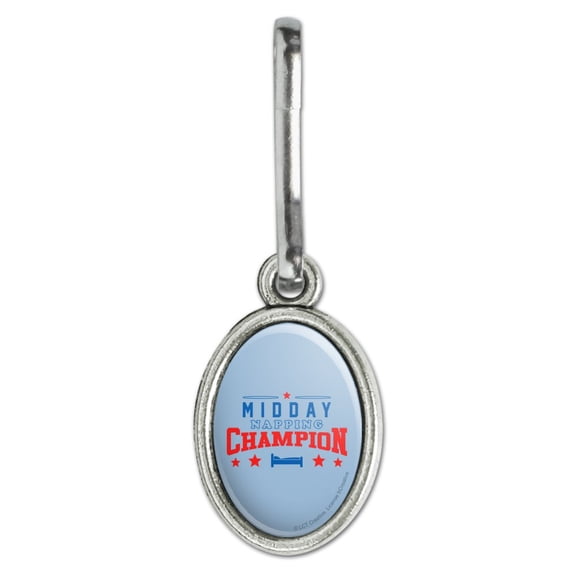 Midday Napping Champion Funny Humor Antiqued Oval Charm Clothes Purse Suitcase Backpack Zipper Pull Aid