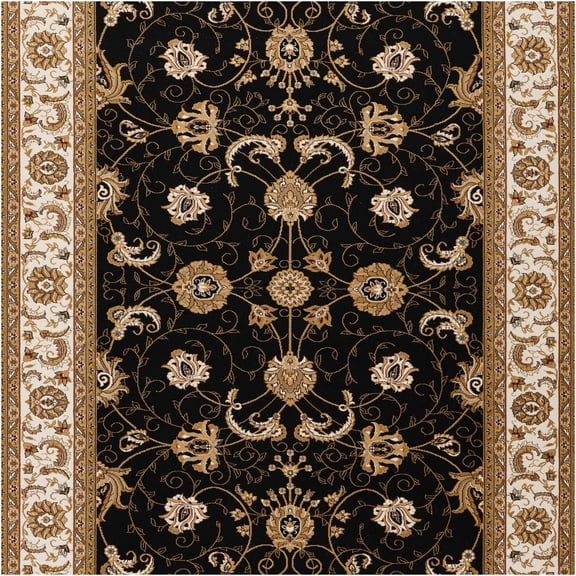 JERFIT Black and Ivory Traditional Area Rug 7x10 Feet, Victorian Ornate Pattern Non-Shedding Stain Resistant Indoor Rug for High Traffic Areas, Soft Polypropylene Carpet for Living Room Bedroom