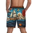 thumbnail image 4 of Uemuo Whimsical Sailboat Ocean Art Pattern Mens Swim Trunks Quick Dry Board Shorts with Mesh Lining, Stretch Beach Shorts Quick Dry No-Chafing Board Shorts-Large, 4 of 9
