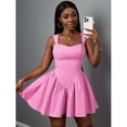 thumbnail image 4 of Pink Sweetheart Neck Ruffle Hem A-Line Mini Dress For Adult Women, 4 of 6