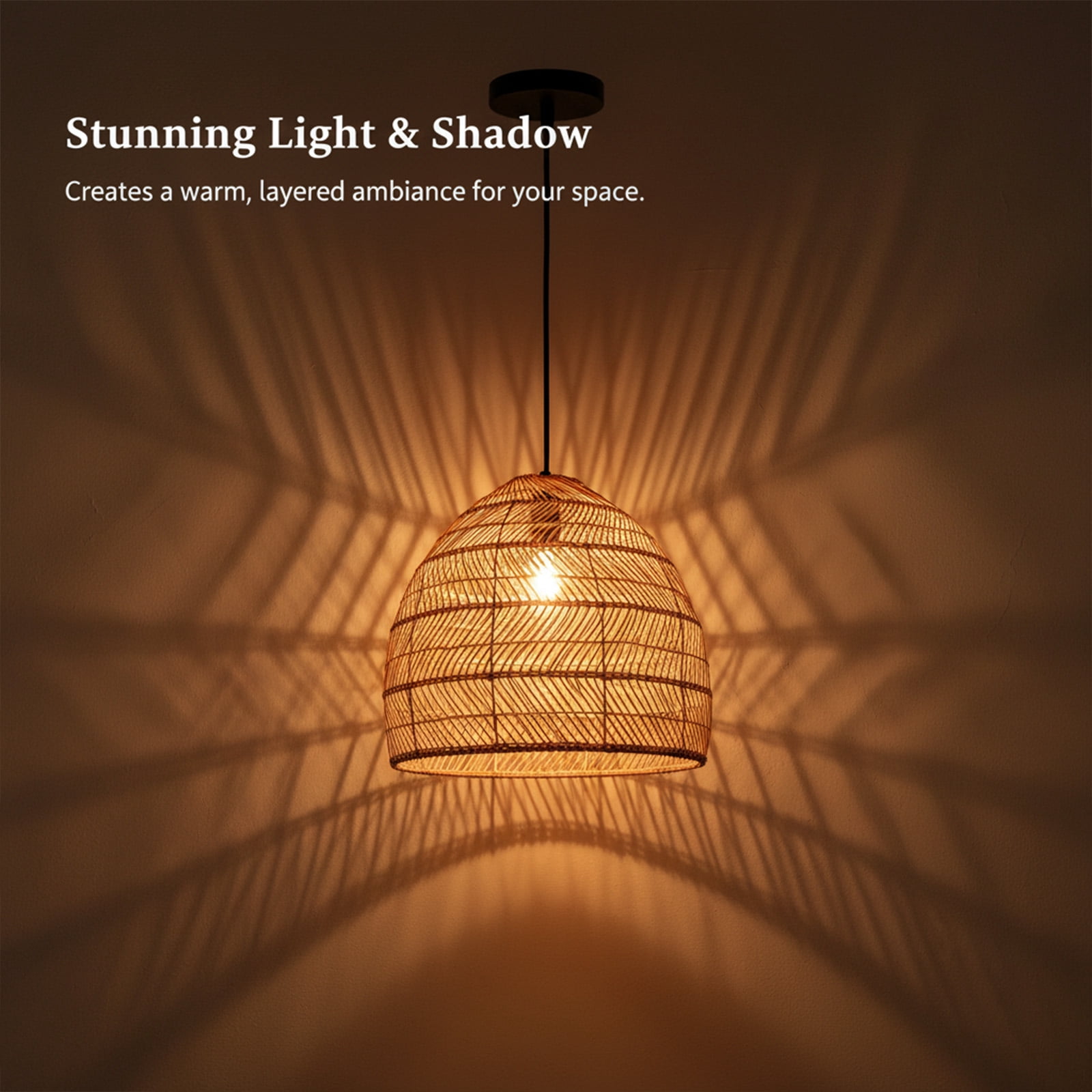 Hollymoon Bohemian Rattan Lighting Fixture Wicker Hanging Pendant Lights