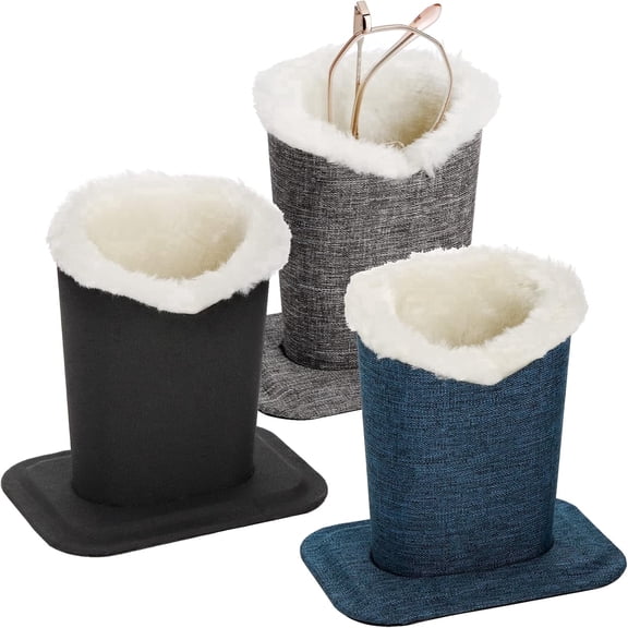 AIGIA 3 Pack Plush Lined Eyeglass Holder, Fabric Glasses Stand for Table,Desks, Nightstandsļ¼Black Blue Grayļ¼
