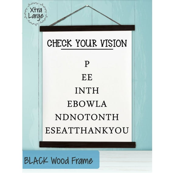 Black Wood, Canvas Print Wall Hanging Eye Chart Bathroom Art Funny Décor Sign 23x30-Inch