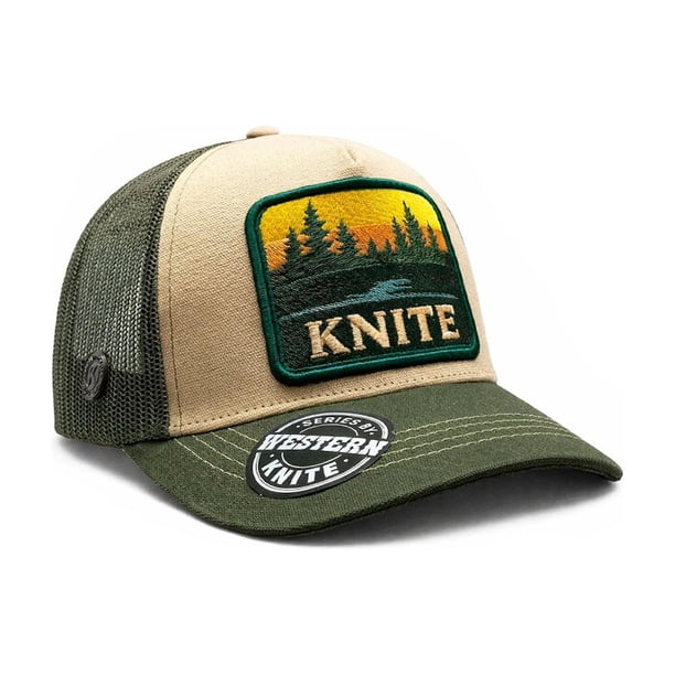 KNITE Gorra Trucker Western Lux Greenk Diseño Bosque Parche Bordado Malla