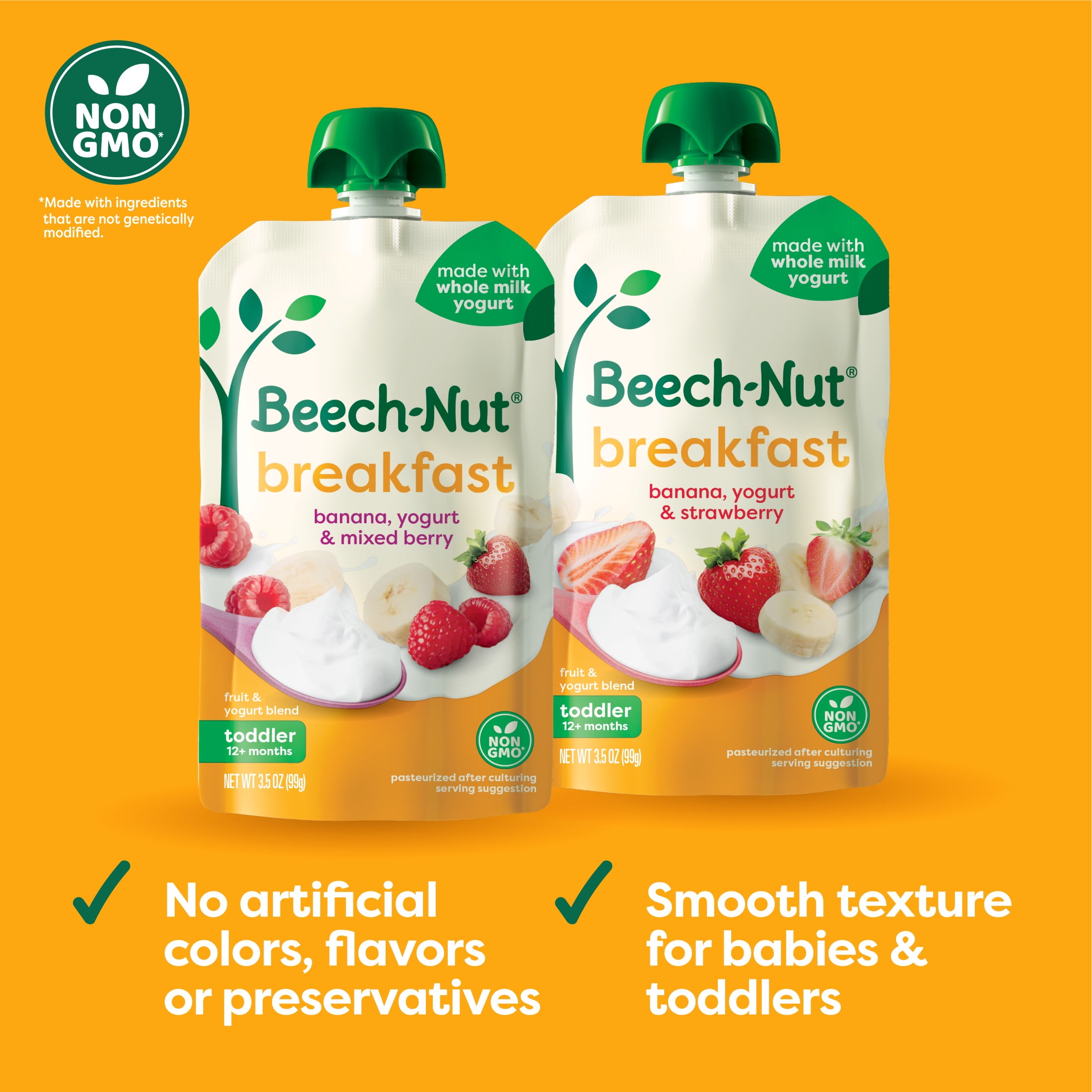 (3 pack) Beech-Nut Fruit & Yogurt Baby Food Pouches, Breakfast Variety Pack, 3.5 oz Pouch (9 Pack)