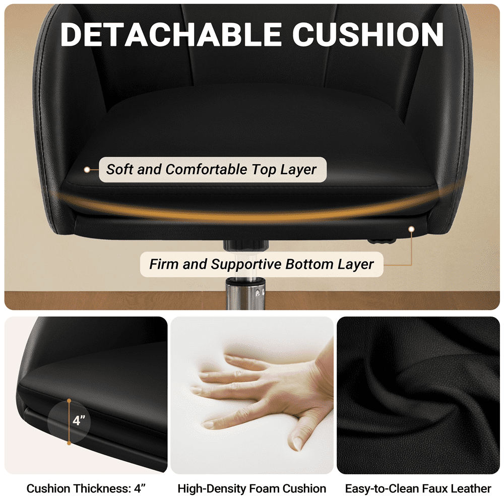 Alden Design Modern Rolling Desk Chair with Armrests for Home Office, Black