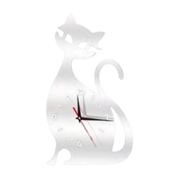 Reloj de pared con diseño de gato para habitación infantil, reloj de pared moderno y divertido, reloj silencioso. Plata