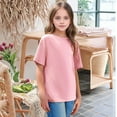 thumbnail image 5 of Inglocry Girls Short Sleeve Oversized T Shirts Kids Summer Crewneck Tops Basic Tees 5-14 Years Pink 150, 5 of 5