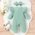 thumbnail image 5 of Douhoow Clothes 0 3 6 Months Baby Girl Ribbed Romper Long Sleeve Ruffle Jumpsuit Solid Bodysuit Headband, 5 of 8