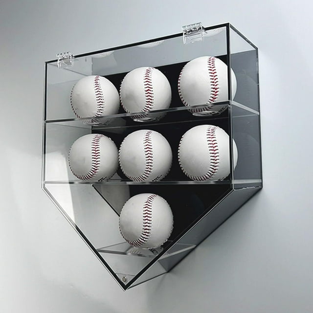 Vitrina de Béisbol de 7 Agujeros, Gabinete Montado en la Pared a Prueba de Polvo Estante de Exhibición de Almacenamiento de Bolas con Tapa de Sellado Magnético para