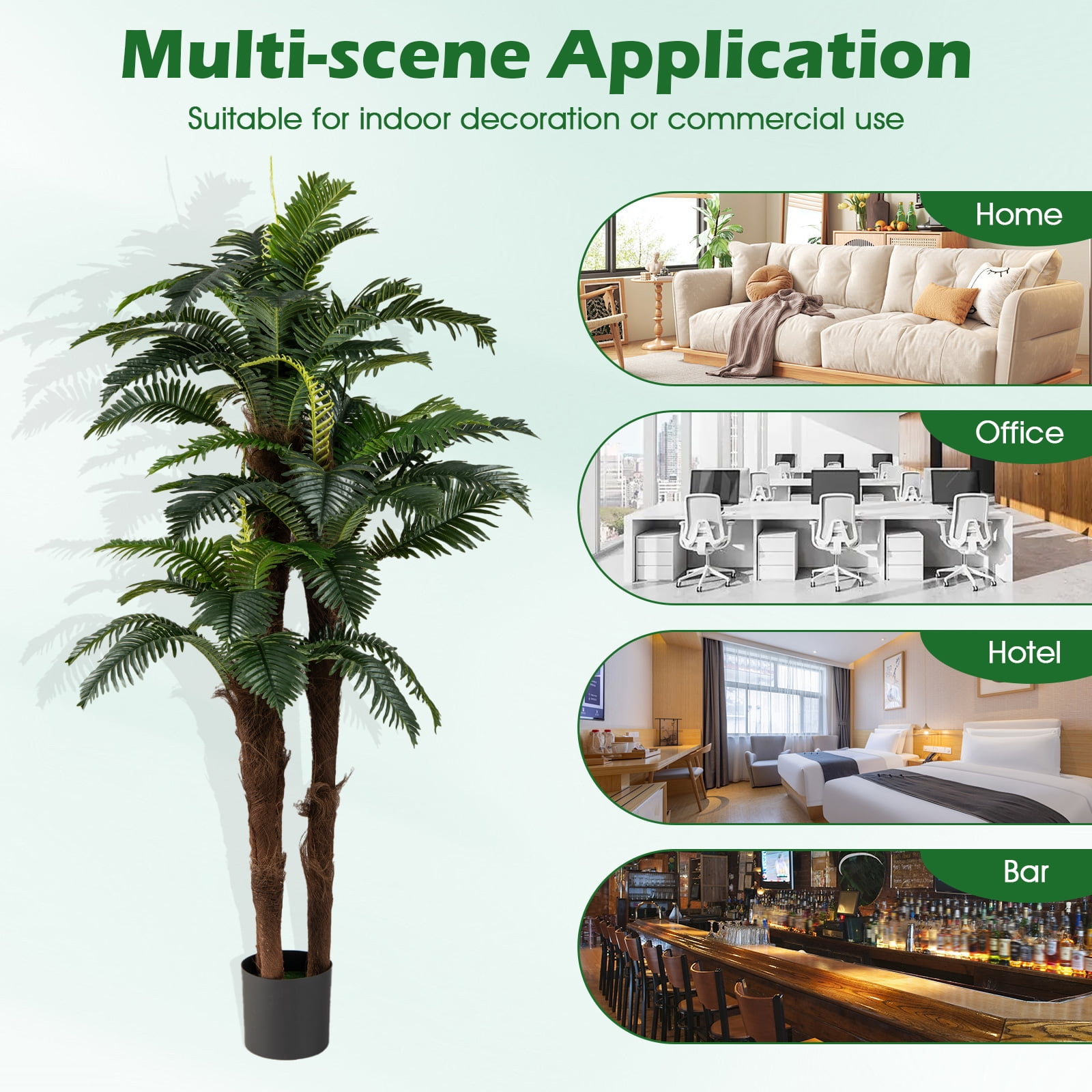 Gymax 2 Pack Artificial Palm Tree 6.3 ft Tall Fake Tropical Plant w/ 3 Real Barks