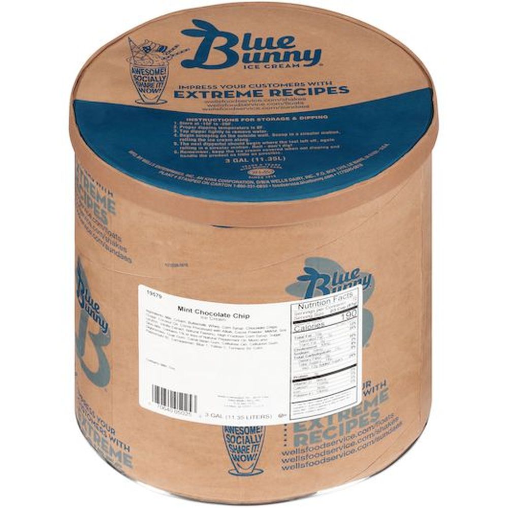 Blue Bunny Premium Mint Chocolate Chip Ice Cream, 3 Gallon Tub