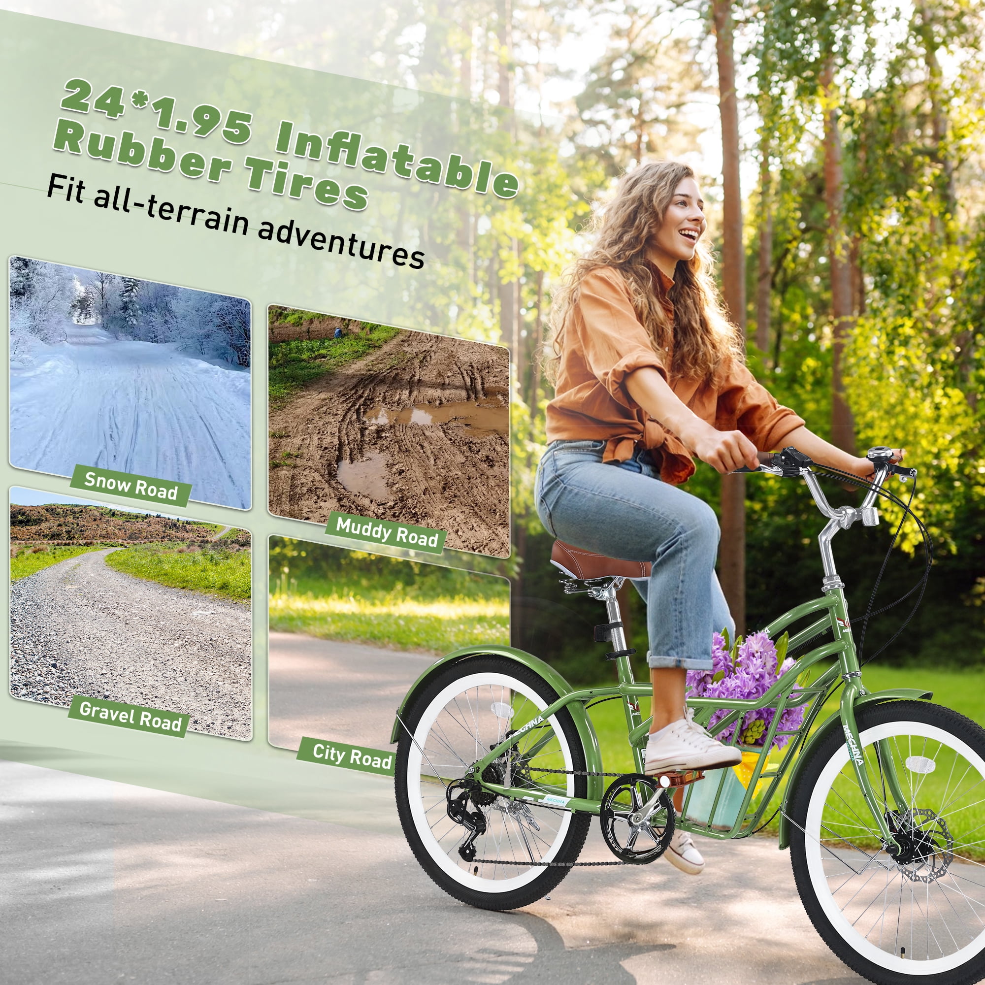 Meghna 24 inch Commuter Bike 6 Speed Dual Disc Brake with Front Storage for Women Daily Commuting Green
