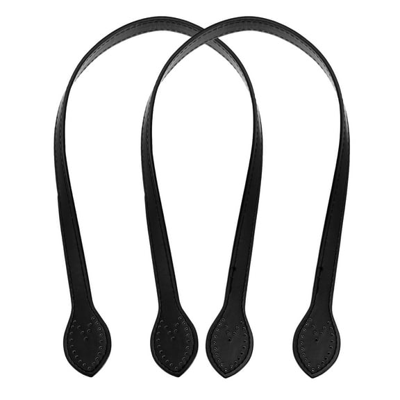 2pcs 24 Inch (60cm) Leather Purses Straps Handbag Belt Band Bag Handles with Ear, Black