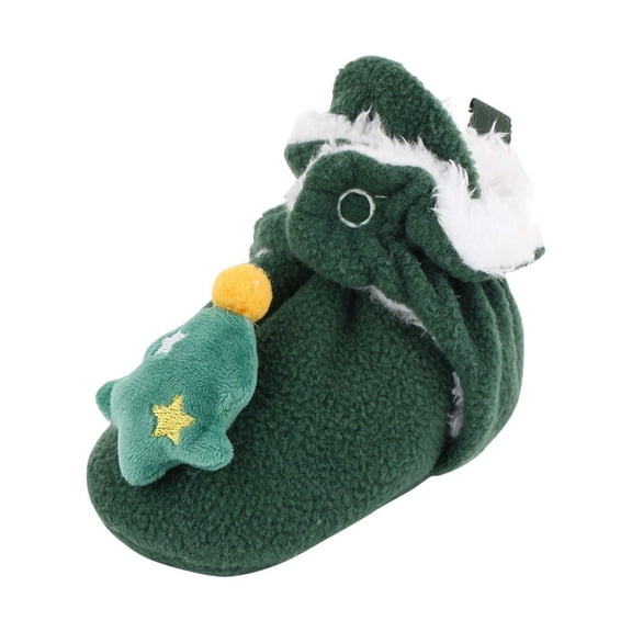 PINQI Fashion Xmas Boots,Baby Beach Christmas Booties Soft Baby Santa Winter Warm Slippers Snow Boots Crib Shoes for 0-12 Months(Green,3-6 Months)