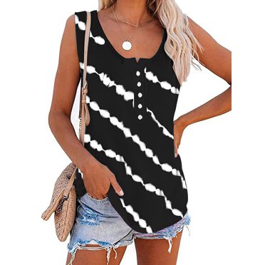 Women's Summer Tie-Dye Sleeveless Tank Top – Button T-Shirt, Loose Blouse, Plus Size, Cotton