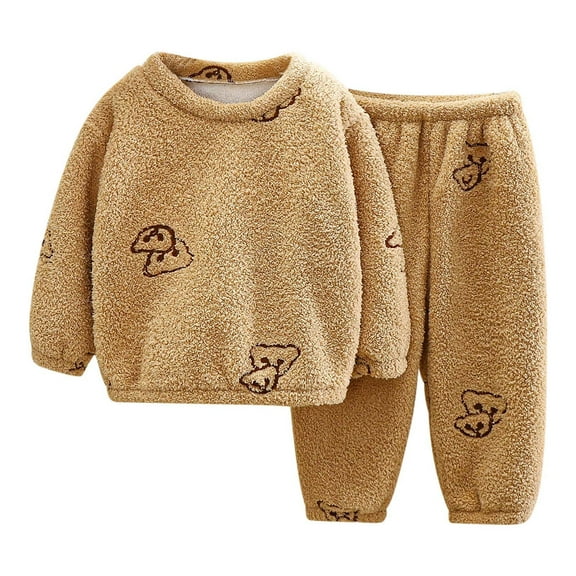 Fesfesfes Winter Clothes Toddler Fleece Loungwear Kids Warm Boys Girls Solid Color Sweatsuits Long Sleeve Tops Thickening Home-Wear Clothes Suit
