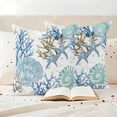 thumbnail image 3 of Blue Teal Coastal Outdoor Waterproof Pillow Covers, Summer Beach Nautical Coral Starfish Decorative Square Throw Pillowcase Sofa Cushion Sham for Patio/Couch/Chair, 16"x16" 2 Pack, 3 of 8