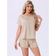 thumbnail image 2 of DARING DIVA Satin Pajama Short Sleeve Crew Neck Top Set M Beige, 2 of 6