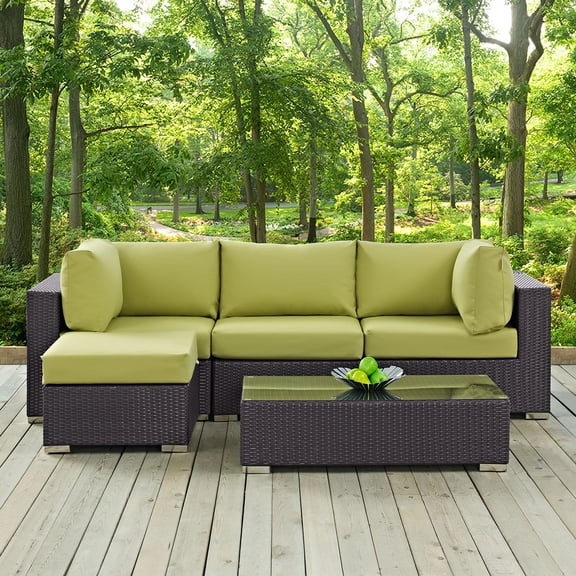 Modway Convene 5 Piece Outdoor Patio Sectional Set in Espresso Peridot