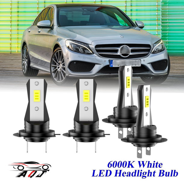 Compatible con Mercedes-Benz C-Class C250 2012 2013 2014 2015 Kit de bombillas LED para faros (combo de luz alta y baja) (Paquete de 4), blancas 6500K 10,000LM súper brillantes, plug and play