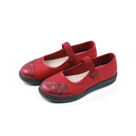 

SIMANLAN Womens Casual Shoes Ethnic Loafers Embroidered Flats Ladies Comfortable Cloth Loafer Women s Slip On Moccasins Red 5