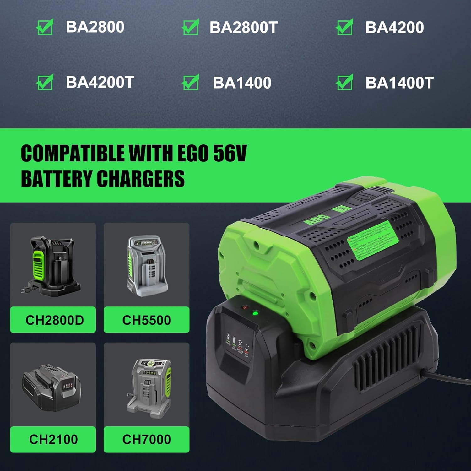 Upgrade 7500mAh Lithium Ion Battery Replacement for EGO 56V Battery Long Runtime High Power Output BA2800 BA2800T BA4200 BA4200T BA5600T