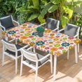 thumbnail image 2 of Vintage Boho Floral Table Cloths for 4 Foot Rectangle Tables, Yellow Pink Floral Bohemia Beige Patio Waterproof Elastic Fitted Tablecloths, Washable Rectangular Table Cover for Camping, 2 of 8
