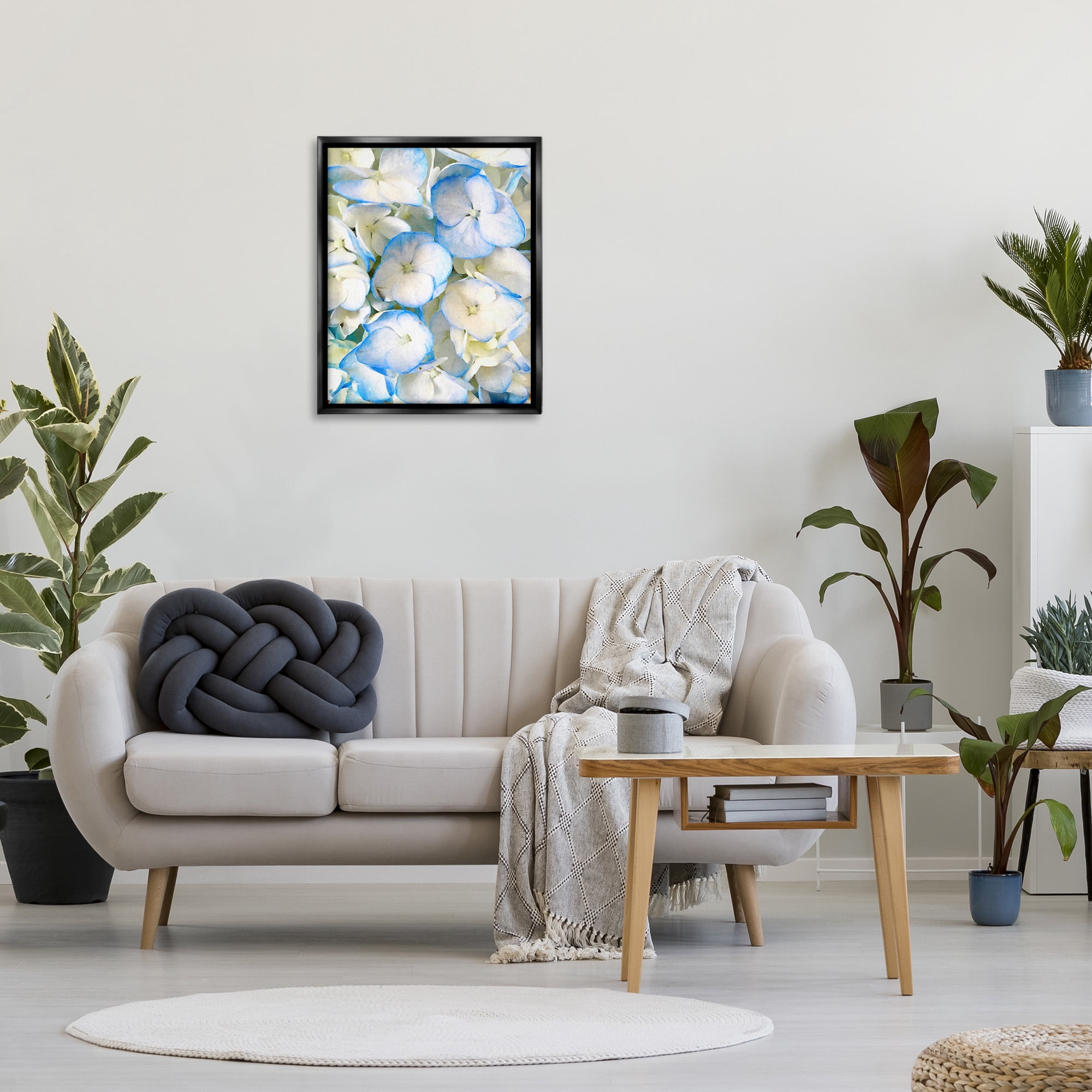 Stupell Industries Blue Pansies Pattern Botanical & Floral Photography Black Floater Framed Canvas Art Print Wall Art, 25 x 31