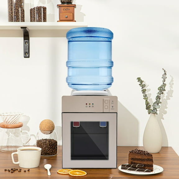 Peakora Countertop Hot and Cold Water Cooler Champagne Gold Desktop Electric Water Dispenser with 500w Heating Power 75w Cooling Power Top Loading Water Dispenser for Both Home and Commercial Places