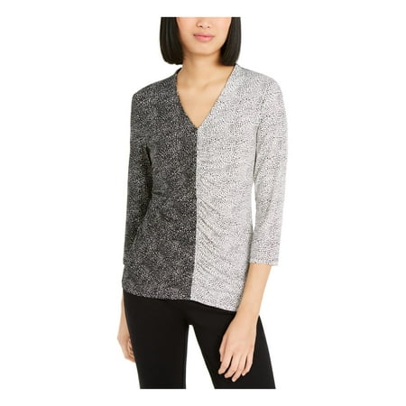 Alfani Womens Petites Printed Two Tone Top