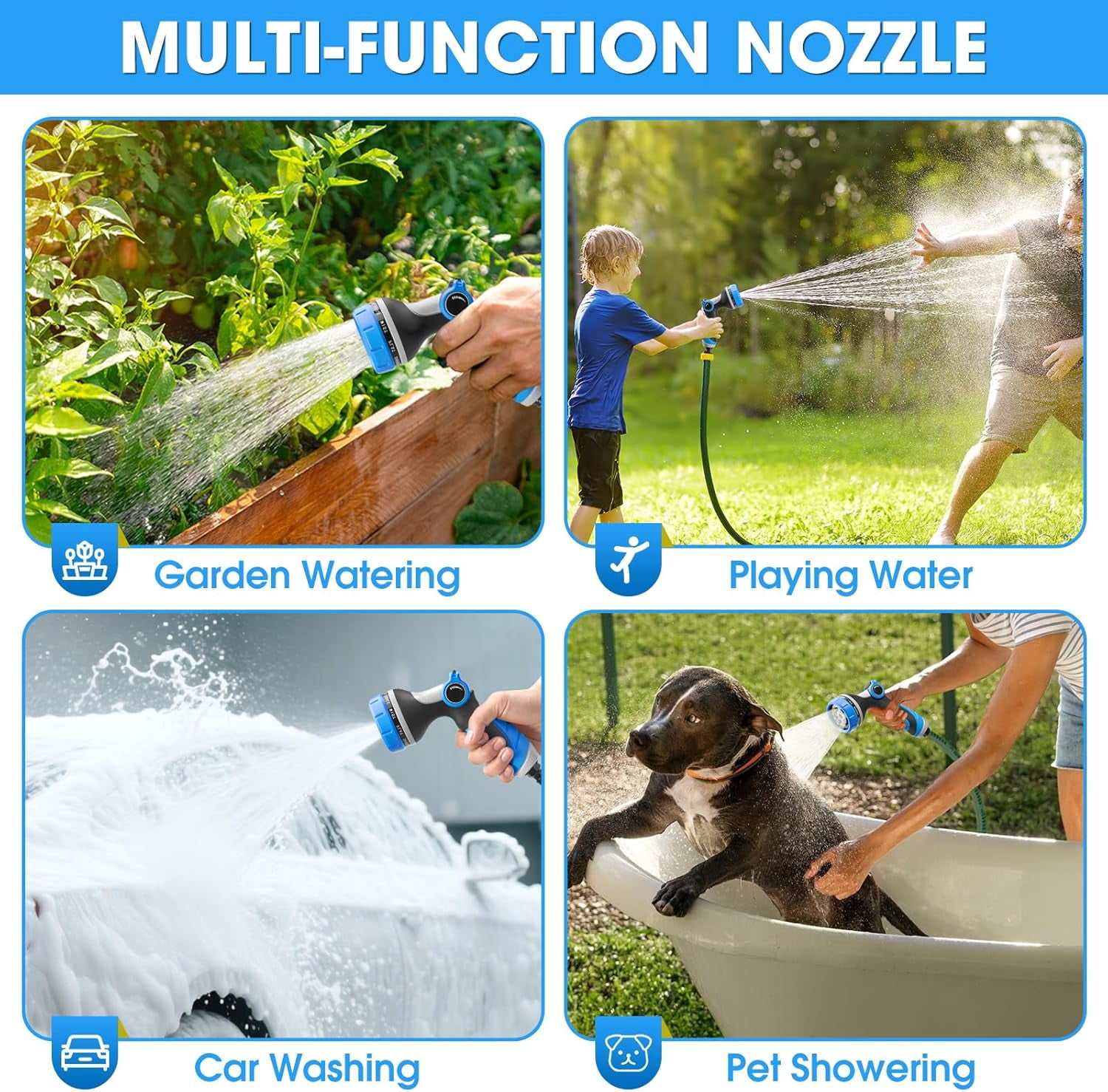 Garden Hose Nozzle, Adjustable 10 Spray Patterns High Pressure Hose Sprayer, Slip Resistant Water Spray Nozzle for Plants Lawn Car Washing and Pet Shower