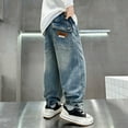thumbnail image 5 of Jeans for Teens Toddler Kids Boys Straight Leg Baggy Jeans with Pockets Elastic Waist Distressed Ripped Denim Pants Jeans for Boys Blue 4 Years-5 Years, 5 of 5