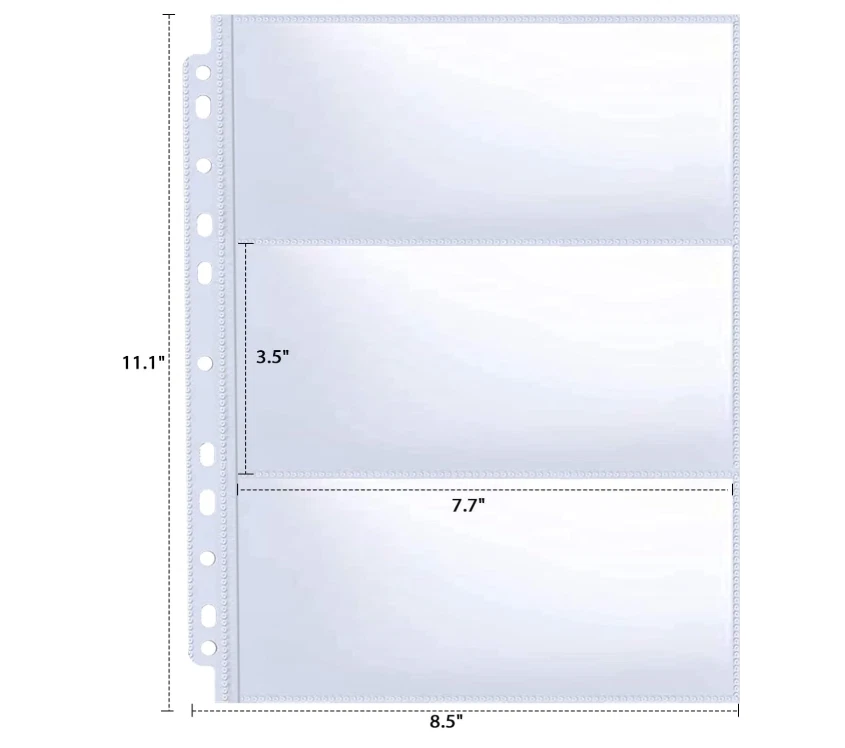 CRESTIN- 30 Sheets Currency Pages 3 Pockets Paper Money Protectors For 3 Ring Binders