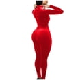 thumbnail image 3 of REALiKUN Bodycon Jumpsuit for Women Solid Color Zipper Mock Neck Long Sleeve Sexy Slim Fit Velvet Jumpsuits Rompers, 3 of 6