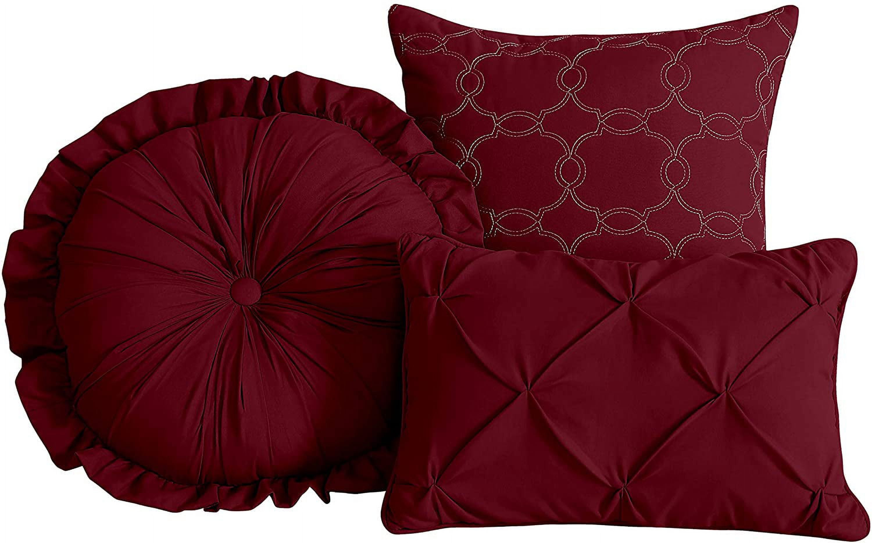 Chezmoi Collection Sydney 7-Piece Pinch Pleat Comforter Set, Lightweight Pintuck Bedding for All Season, King, Burgundy