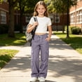 thumbnail image 5 of LRen Girls Sweatpants Kids Cargo Pants Preppy Wide Leg Baggy Sweat Pants Teen Joggers Casual Preppy Back To School Trousers with Pockets 5-14 Years, 5 of 8
