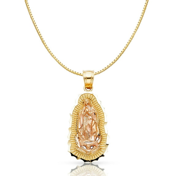 Ioka-14K Two Tone Gold Religious Our Lady of Guadalupe Charm Pendant with 0.6mm Box Chain Necklace - 22"