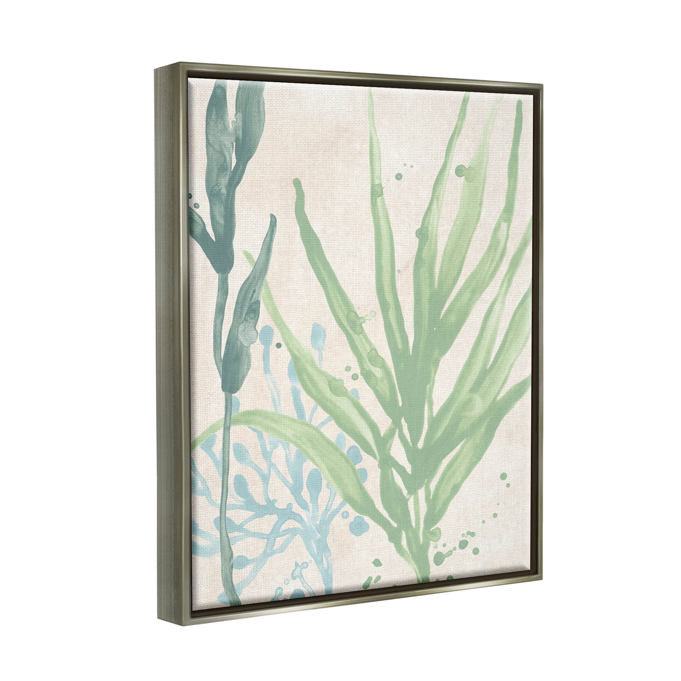 Stupell Industries Aquatic Seaweed Botanicals Graphic Art Luster Gray Floating Framed Canvas Print Wall Art, Design by June Erica Vess